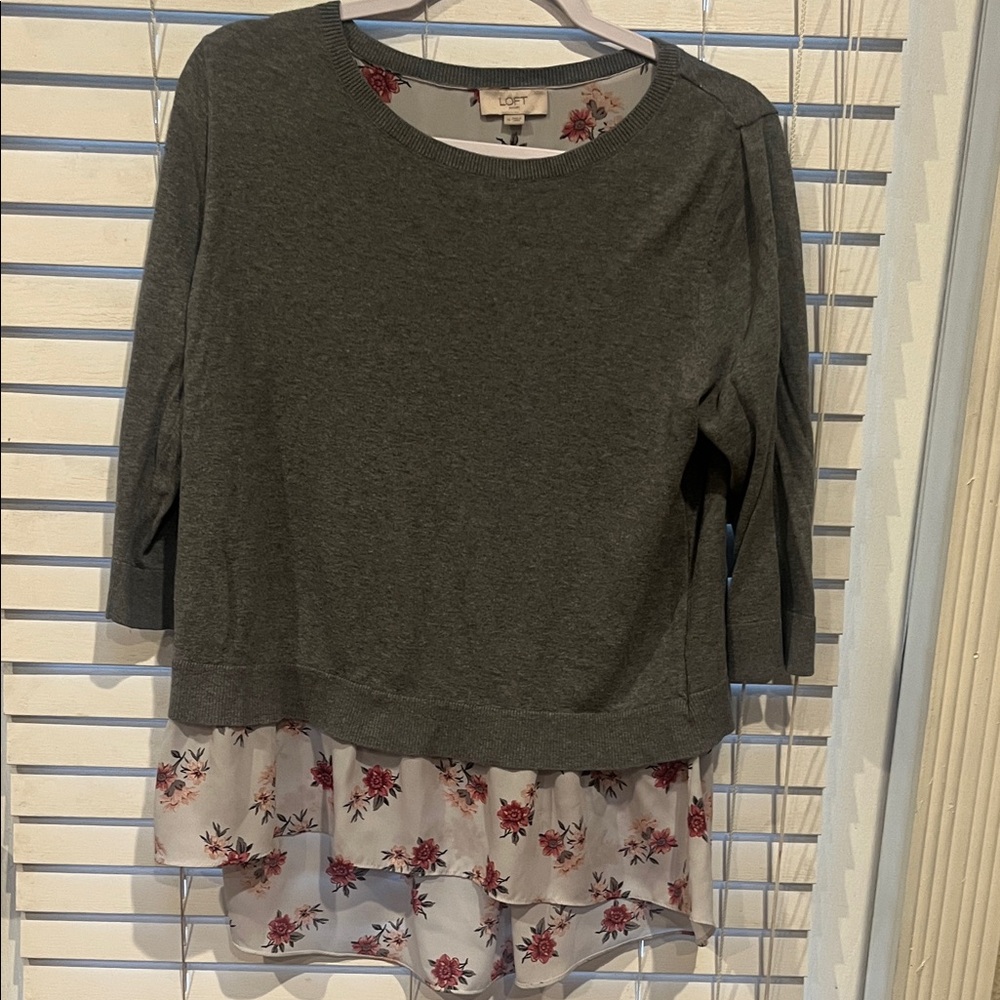 LOFT Charcoal and Floral Layered Women's Blouse